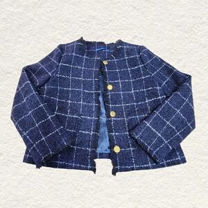 J. McLaughlin Navy Checkered Blazer with Gold Buttons